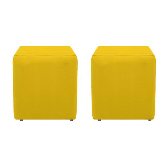 Imagem de Kit 2 Puffs Decorativos Dado Sala de Estar Recepção material sintético Amarelo