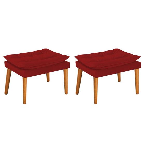 Imagem de Kit 2 Puffs Decorativos Fenzzi Pés Palito Mel Sala de Espera Recepção Quarto material sintético Vermelho - DAMAFFÊ MÓVEIS