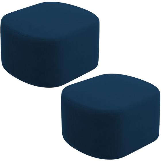 Imagem de Kit 2 Puffs Decorativos Orgânico para Living Quarto 70cm Doha W01 Suede Azul Marinho - Lyam Decor