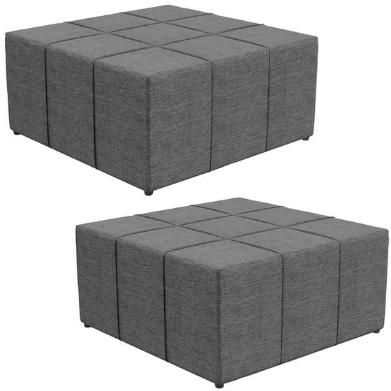 Imagem de Kit 2 Puffs Decorativos Para Sala de Estar Quadrado Milano 90x90 W01 Linho Cinza Escuro - Lyam Decor