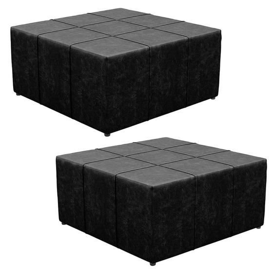 Imagem de Kit 2 Puffs Decorativos Para Sala de Estar Quadrado Milano 90x90cm W01 Material Sintético Preto - Lyam Decor