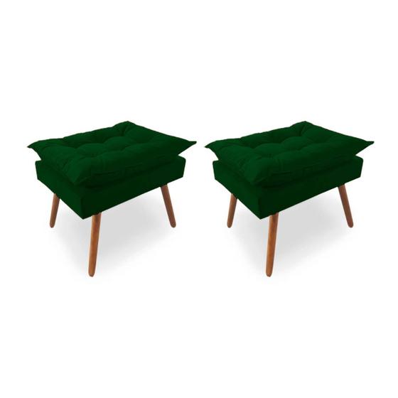 Imagem de Kit 2 Puffs Decorativos Quadrados Opala Pés Palito Tecido Suede Verde Kimi Decor