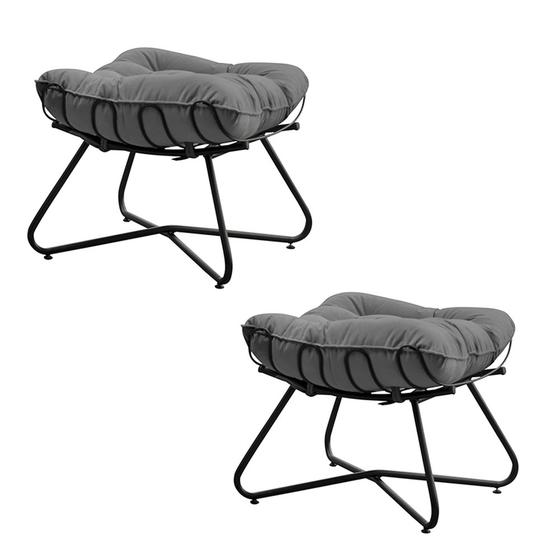 Imagem de Kit 2 Puffs Decorativos Sala de Estar Caim Base de Ferro Preto Suede Cinza G41 - Gran Belo