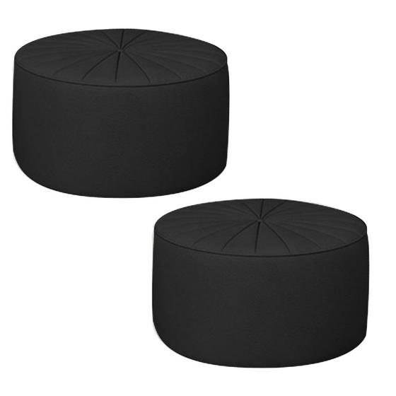 Imagem de Kit 2 Puffs Decorativos Sala De Estar Round PU Preto G45 - Gran Belo