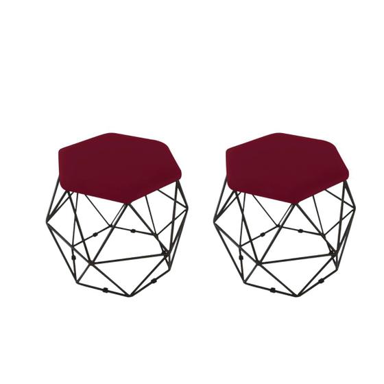 Imagem de kit 2 Puffs Onix Aramado Base Preto Hexagonal Marsala