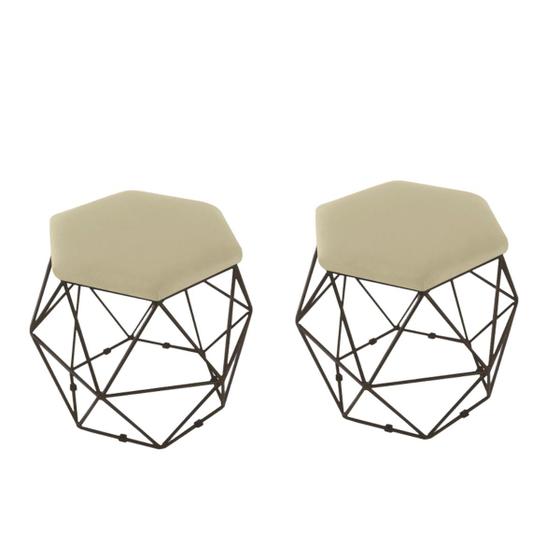 Imagem de kit 2 Puffs Onix Aramado Base Preto Hexagonal material sintético Bege