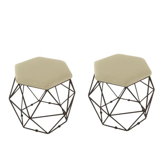 Imagem de kit 2 Puffs Onix Aramado Base Preto Hexagonal Suede Bege