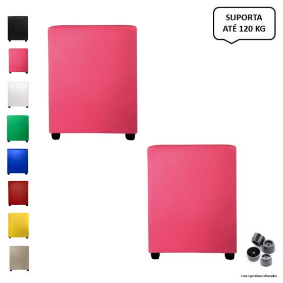 Imagem de Kit 2 Pufs Puff Banqueta Cubo Quadrado Decorativo Rosa Material Sintético 