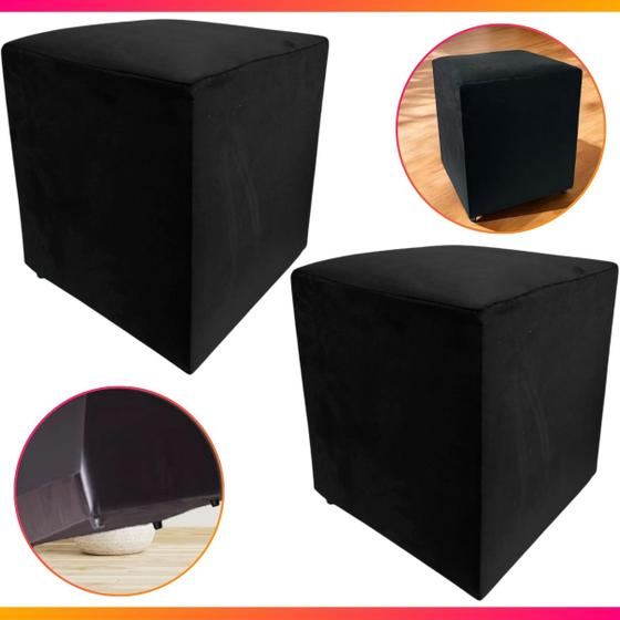 Imagem de Kit 2 Pufs Puff Banqueta Cubo Quadrado Decorativo Suede ou material sintético