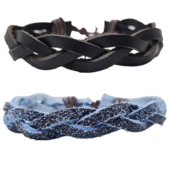 Imagem de Kit 2 Pulseira Bracelete Casual Masculina Trançado Ajustável