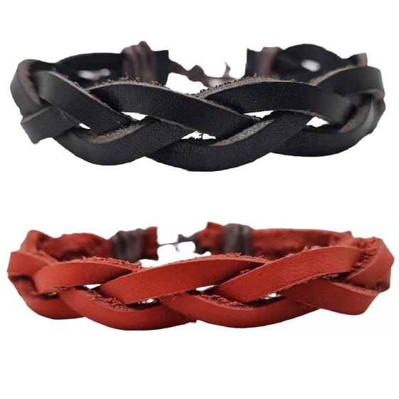 Imagem de Kit 2 Pulseira Bracelete Masculina Trançado Ajustável Casual