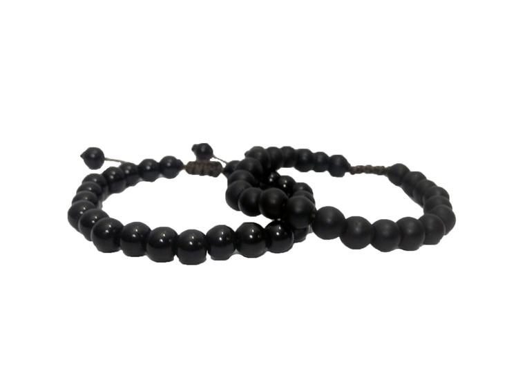 Imagem de Kit 2 Pulseira Masculina Bolinha Preta Fosca Brilhosa Murano