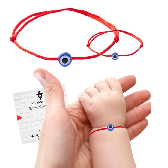 Imagem de Kit 2 Pulseiras Olho Grego Mamãe + Bebê Vermelha Amuleto Proteção Cabalística  Contra Inveja Mau-olhado Olho Gordo, Recém-nascido Quebrando