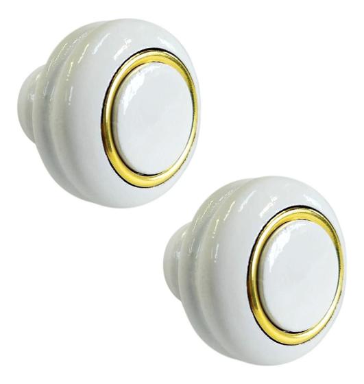 Imagem de Kit 2 Puxador Para Moveis Madeira Branco E Dourado 3Cm 505A