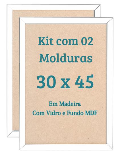 Imagem de Kit 2 Quadros 30x45 Com Vidro Moldura 45x30 Madeira Laqueada Foto Canvas