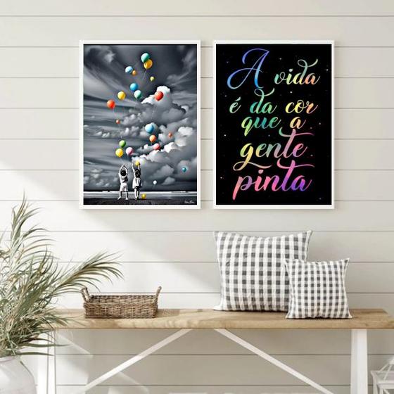 Imagem de Kit 2 Quadros a Vida Tem a Cor Que a Gente Pinta 33x24cm - com vidro