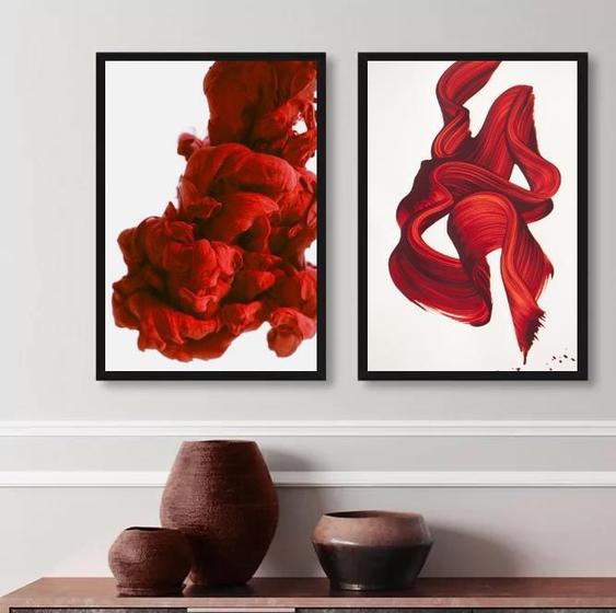 Imagem de Kit 2 Quadros Abstratos Arte Moderna Ondas Vermelhas 45X34Cm