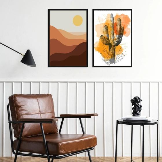 Imagem de Kit 2 Quadros Abstratos Deserto e Cacto 33x24cm - com vidro