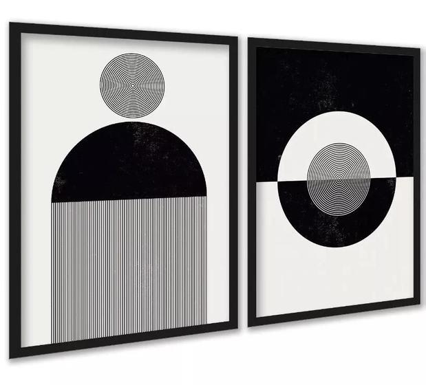 Imagem de Kit 2 Quadros Abstratos Formas E Linhas Preto E Branco