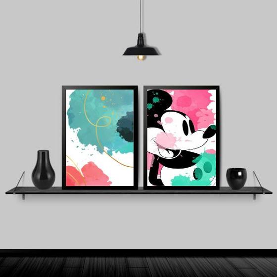 Imagem de Kit 2 Quadros Abstratos Mickey Mouse 33x24cm - com vidro