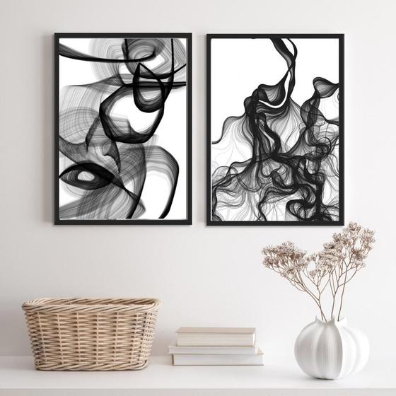 Imagem de Kit 2 Quadros Abstratos Mulher P&B 33x24cm Madeira