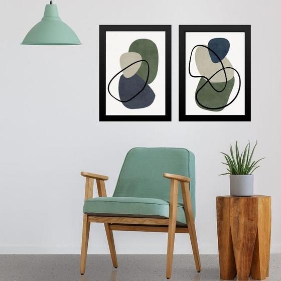 Imagem de Kit 2 Quadros Abstratos Verde Bege E Cinza 33X24Cm