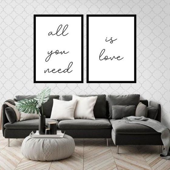 Imagem de Kit 2 Quadros All You Need is Love 33x24cm - com vidro