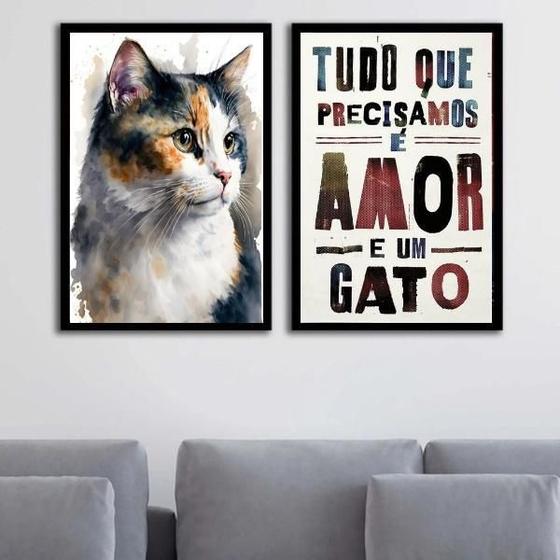 Imagem de Kit 2 Quadros Amor E Um Gato 33X24Cm