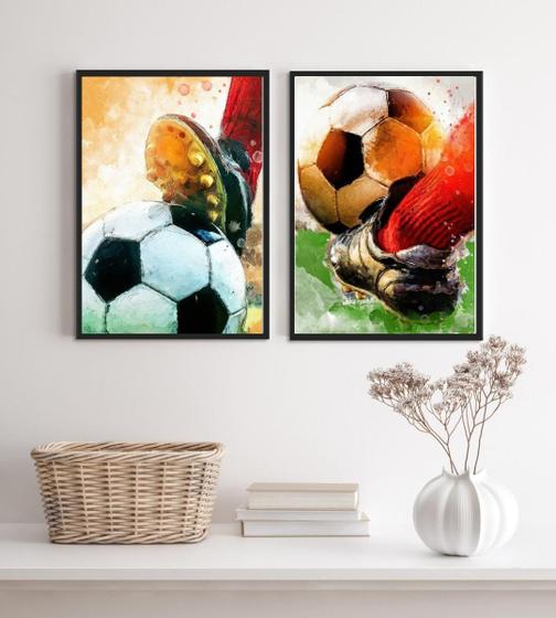 Imagem de Kit 2 Quadros Aquarela Futebol- Bola E Chuteira 2 24X18Cm