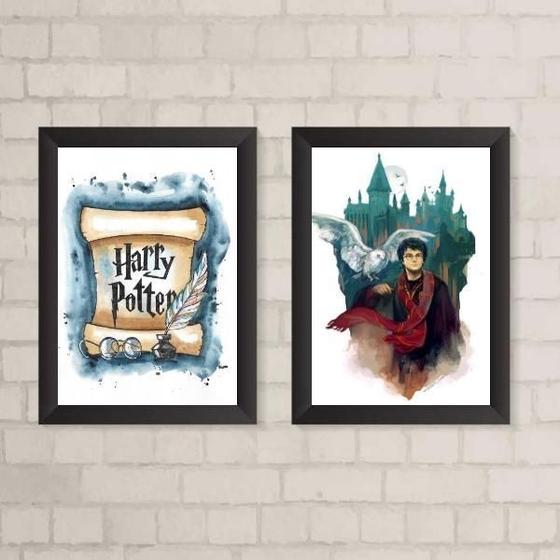 Imagem de Kit 2 Quadros Aquarela Harry Potter 33x24cm - Com Vidro