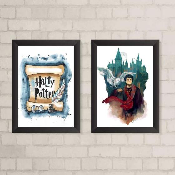 Imagem de Kit 2 Quadros Aquarela HarryPotter 33x24cm - com vidro