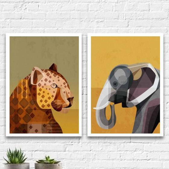 Imagem de Kit 2 Quadros Arte Animais Geométricos 24x18cm - com vidro