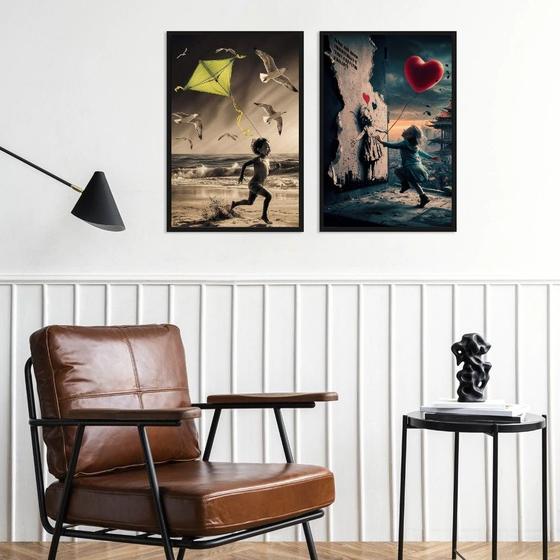 Imagem de Kit 2 Quadros Arte Crianças Pipa e Balão 45x34cm - com vidro