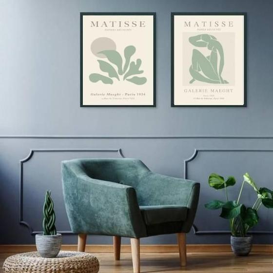 Imagem de Kit 2 Quadros Arte Matisse Verde Suave 33X24Cm