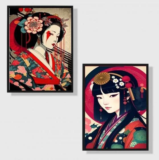 Imagem de Kit 2 Quadros Arte Oriental Geishas 24X18Cm
