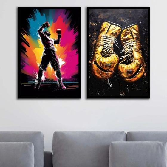 Imagem de Kit 2 Quadros Artes Boxe - Campeão 45x34cm - com vidro