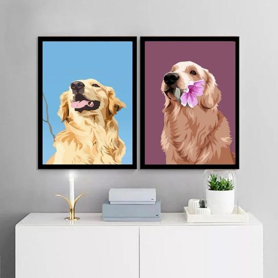 Imagem de Kit 2 Quadros Artes Golden Retriever 24x18cm - com vidro