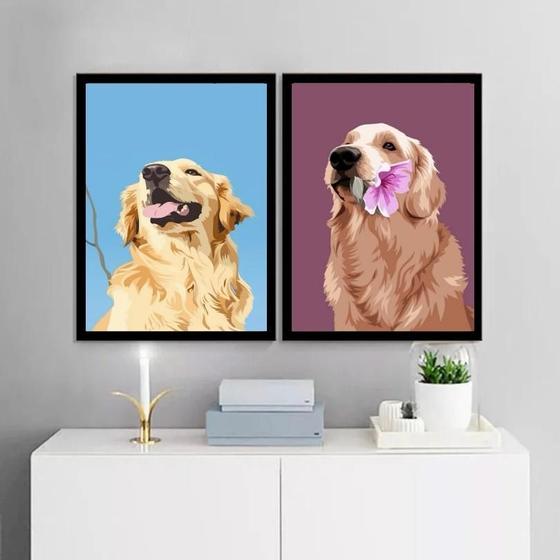 Imagem de Kit 2 Quadros Artes Golden Retriever 33X24Cm - Com Vidro