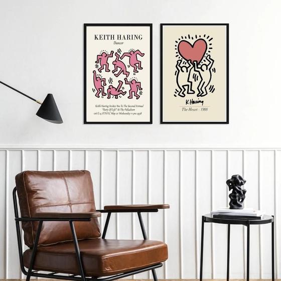 Imagem de Kit 2 Quadros Artes Keith Haring - Rosa 24X18Cm - Com Vidro