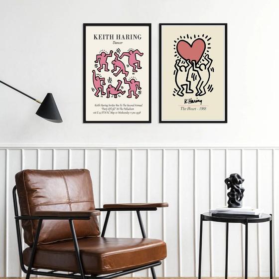 Imagem de kit 2 Quadros Artes Keith Haring - Rosa 33x24cm