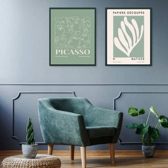 Imagem de Kit 2 Quadros Artes Picasso Matisse Verdes 45x34cm - com vidro