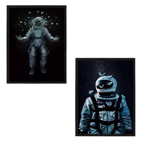 Imagem de Kit 2 Quadros Astronautas Com Borboletas