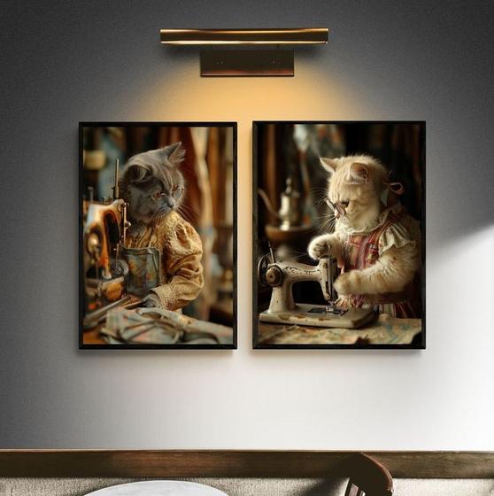Imagem de Kit 2 Quadros Atelier De Costura - Gatinhas 24x18cm - com vidro