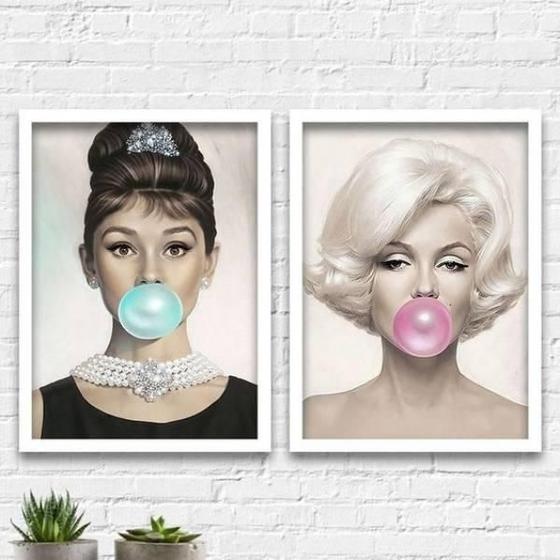 Imagem de Kit 2 Quadros Audrey E Marilyn Chicletes 24X18Cm - Com Vidro
