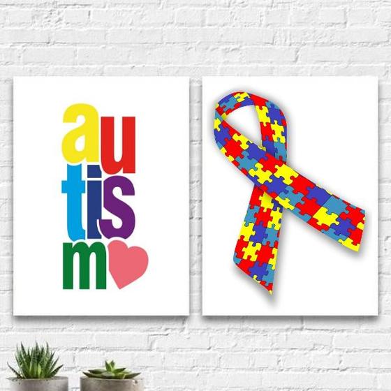 Imagem de Kit 2 Quadros Autismo Símbolo 33x24cm