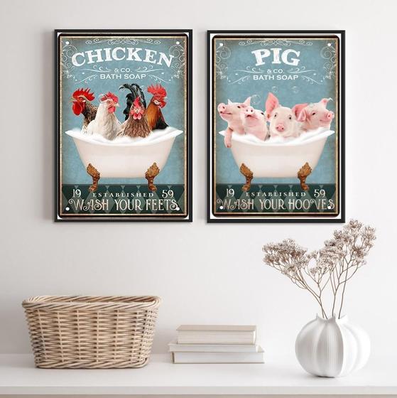 Imagem de Kit 2 Quadros Banheiro Animais Fenda 33X24Cm - Com Vidro