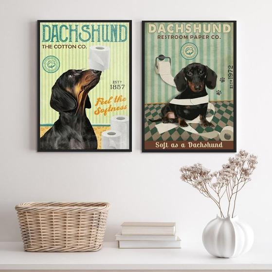 Imagem de Kit 2 Quadros Banheiro Cão Dachshund 33X24Cm - Com Vidro