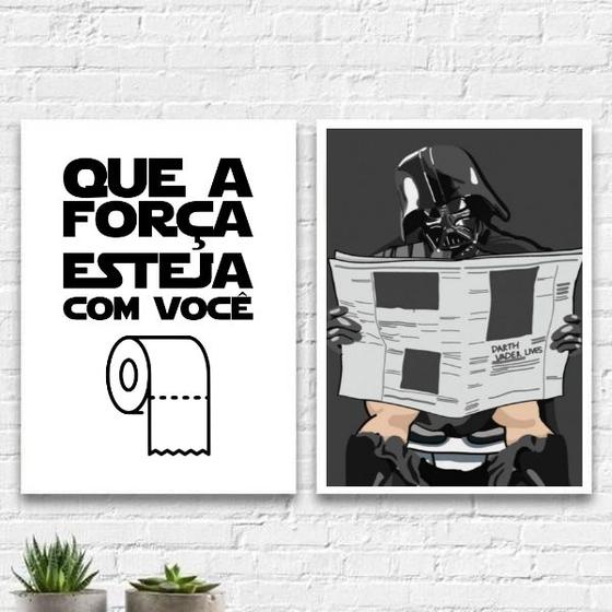 Imagem de Kit 2 Quadros Banheiro Darth 24x18cm - com vidro