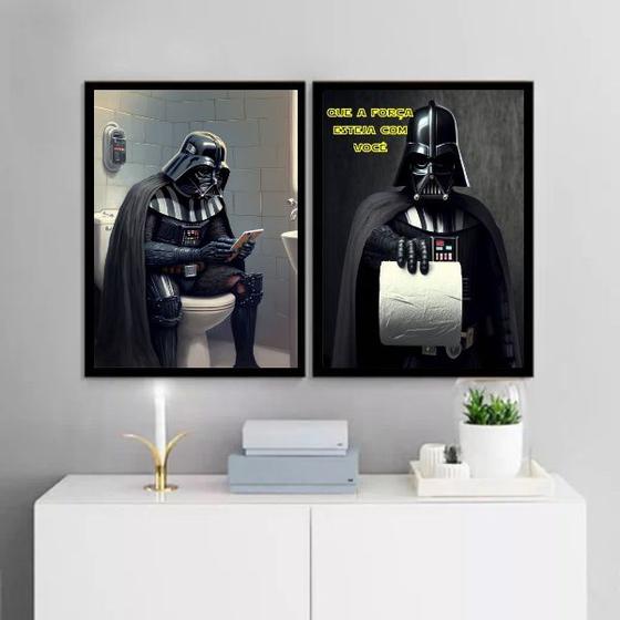 Imagem de Kit 2 Quadros Banheiro Do Darth 45x34cm - com vidro