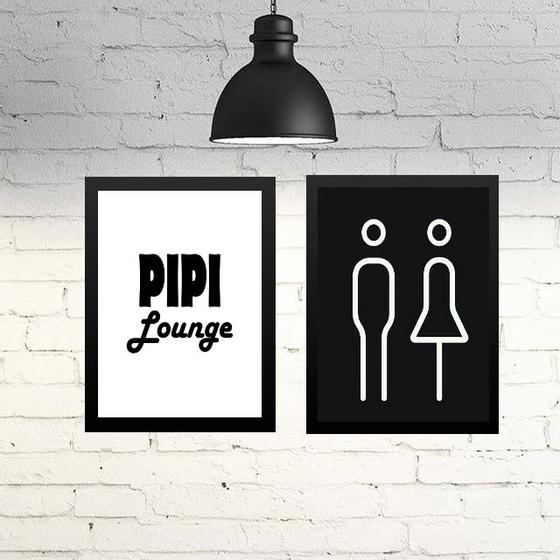 Imagem de Kit 2 Quadros Banheiro Unissex - Pipi Lounge 33x24cm - com vidro